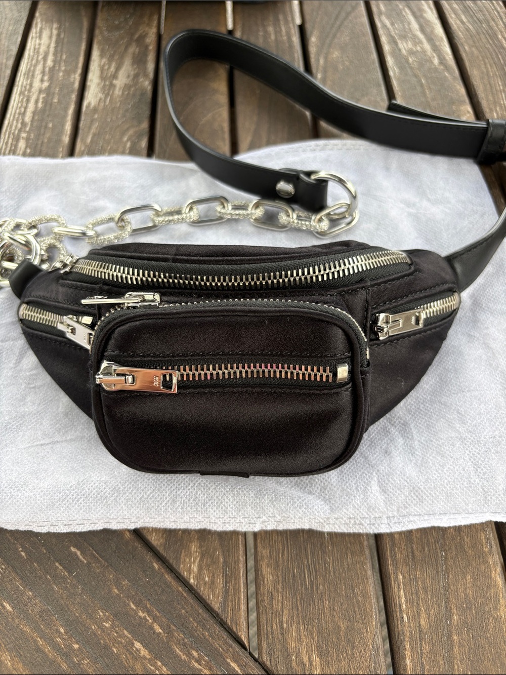 Alexander Wang Black Crossbody Belt Bag with Silver Chain